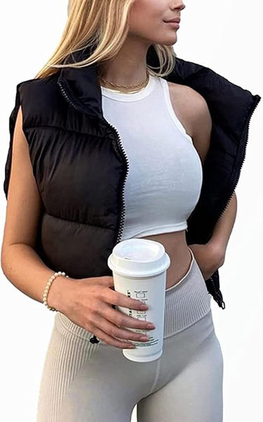 Women's Fashion High Neck Cropped Waistcoat
