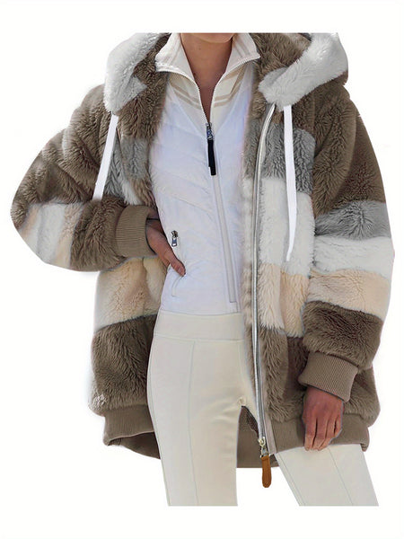 Women'S Faux Fur Shearling Fleece Jacket - Full-Zip Hooded Coat with Full-Length Zipper, Plush Fleece Lining, Purple & Winter Jacket for Cold Weather