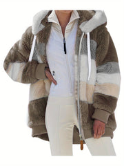 Women'S Faux Fur Shearling Fleece Jacket - Full-Zip Hooded Coat with Full-Length Zipper, Plush Fleece Lining, Purple & Winter Jacket for Cold Weather