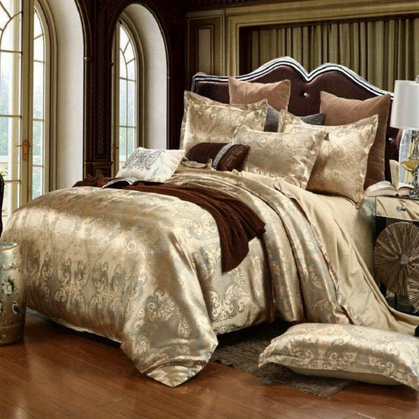 Luxury European Style Satin Jacquard Duvet Cover Three-Piece Set Single/Double/King/Super King Size, Soft Comfortable Floral Pattern Bedding Set, Machine Washable, Zipper Closure, High-Quality Quilt Cover Set for All-season Use, Bedroom, Hotel, Guest Room