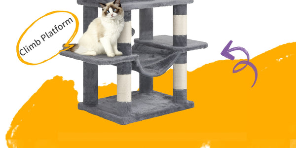 170cm Large Cat Tree, Cat Tower for Maine Cat, Multi-Storey Scratching Post with Large Perch, Washable Mat, Cat House Furniture with 2 Caves, 8 Scratching Posts, Light Grey, Dark Grey