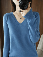 2026 New Women'S V-Neck Sweater Soft Warm Long Sleeve Pullover