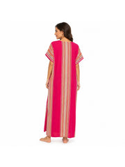 Women Boho Kaftan Dress Long Embroidered Beach Cover Up Lightweight Summer Kaftan Maxi Dress Loose Fit Swimwear Cover Up Holiday Beachwear Gandouri
