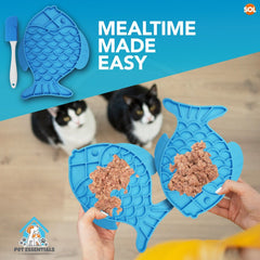2 Pack Cat Lick Mat with Spatula | Silicone Pet Feeding Mat with Suction Base | Dog & Cat Licky Pad for Treats, Wet Food & Paste | Slow Feeder Textured Lick Mat for Pets | Easy Clean Dishwasher Safe Pet Food Placemat