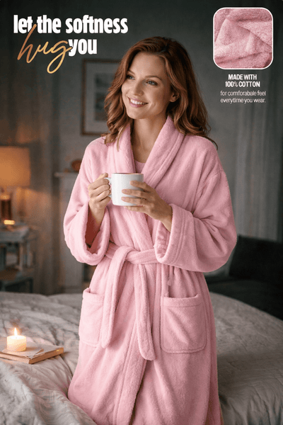 Women'S Cotton Bathrobe – Super Soft & Absorbent Spa and Loungewear Robe with Belt & Pockets Plain Elegant