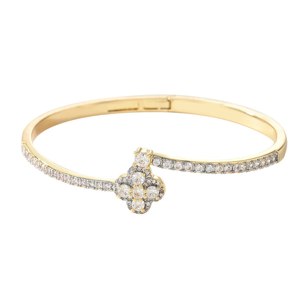 Four-Leaf Clover Pave Cubic Zircon Bangle - Light Luxury Lucky Daily Statement Bracelet for Women