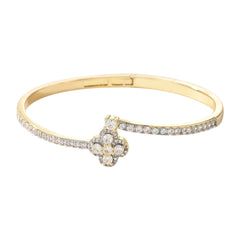 Four-Leaf Clover Pave Cubic Zircon Bangle - Light Luxury Lucky Daily Statement Bracelet for Women