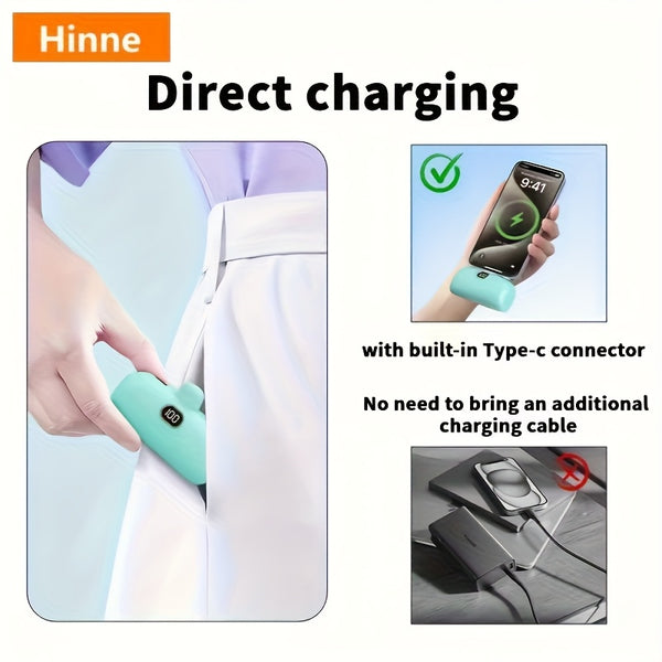 Hinne 5000mAh Mini Portable Charger, Ultra-Compact Battery Pack Travel Phone Charger, Emergency Power Pocket Power Bank, USB Mobile Backup Battery Pack, Gift.