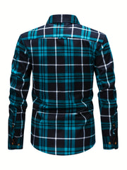 New  Brushed Plaid Flannel Men's Long Sleeve Shirt, Two-Tone Design, Thickened Autumn Casual Shirt for Men's Daily Vacation Streetwear, Comfortable Fit