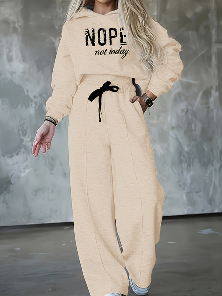 Women'S Two-Piece Casual Outfit, Featuring a Warm Hooded Sweatshirt with Letter Patterns