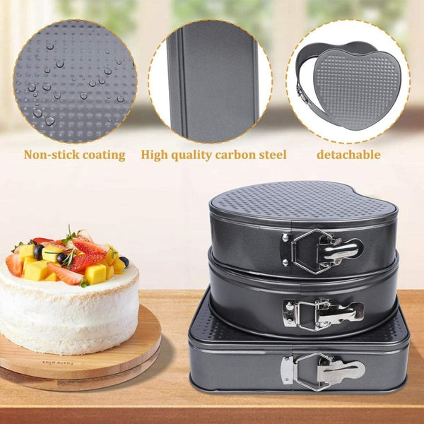 6pcs Cake Pan Set- Square/ Round/ Heart Baking Cake Mould, Carbon Steel Baking Mold with Removable Bottom, Non- Stick Pan, Baking Tools| Kitchen Accessories| Home Kitchenware