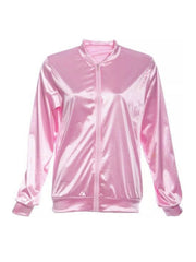 Adult 50s Pink Satin Jacket | Retro Lightweight Women’s Pink Bomber Coat | Classic Vintage Style Jacket for Everyday Wear