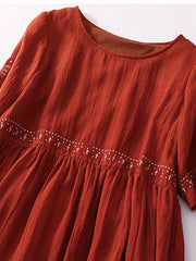 Women'S Long Dress, Elegant Short Sleeve Crew Neck Embroidered Loose Summer Casual Dress