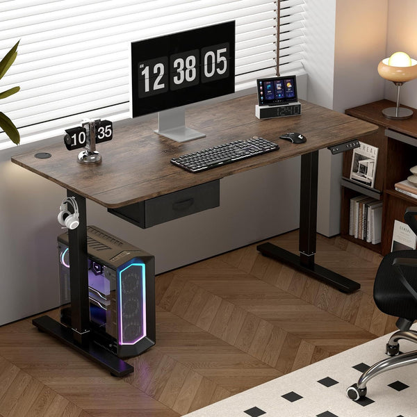 Electric Standing Desk, Sit Stand Table, Height Adjustable Electric Standing Computer Desk with USB Charging Port and Desk Drawer for Home Office