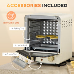 Mini Oven, 15 Litres Electric Oven and Grill with 60-230 Adjustable Temperature, 60 Minute Timer, Include Baking Tray, Wire Rack and Crumb Tray, 1000W, Cream White