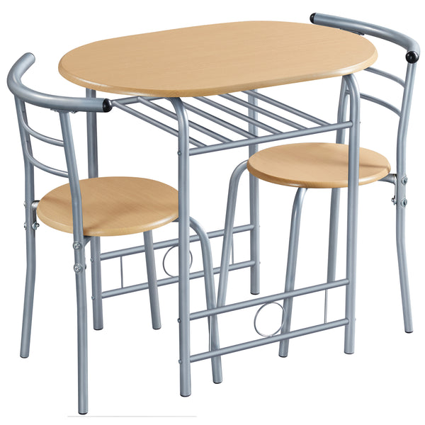 Costoffs 3 Piece Dining Table Set Modern Kitchen Table Set Space Saving Table and 2 Chairs Set with Steel Legs/Storage Rack for Kitchens/Balconies/Bedrooms/Apartments/Cafés, Natural/Drift Brown/White