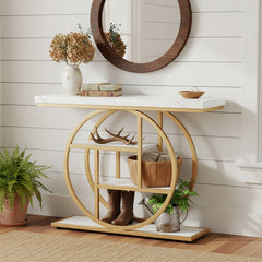 Four Story Console Table Slim Hallway, Entrance Table with Circular Base, Narrow Wooden Decorative Table with Storage Rack, Console Table for Living Room.