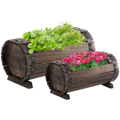Outsunny 2Pcs Wooden Flower Plant Pot Outdoor Plant Box with Solid Wood