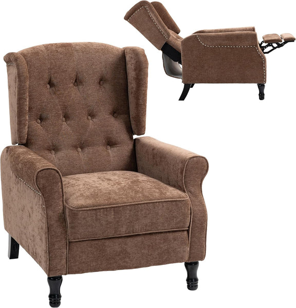 HOMCOM Recliner Armchair, Vintage Reclining Chair with Nail Head Trim, Wingback Chair with Button Tufted Back and Footrest, for Living Room, Beige