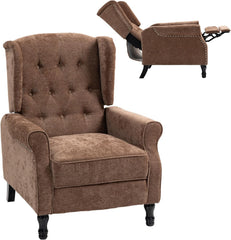 HOMCOM Recliner Armchair, Vintage Reclining Chair with Nail Head Trim, Wingback Chair with Button Tufted Back and Footrest, for Living Room, Beige