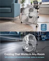 Schallen Chrome Silver Metal High Velocity Cold Air Circulator Adjustable Floor Fan with 3 Speed Settings (14