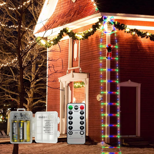 Warmwhite Light 3.3M/130IN 218 Leds Rope Ladders with Climbing Santa Christmas Decorations Lights Battery Powered for Indoor Outdoor Xmas Tree Balcony Window Decor