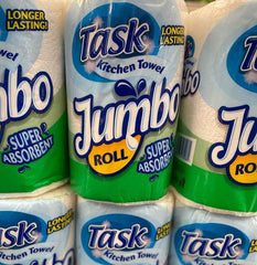Task Kitchen Towel Super Absorbent Jumbo Rolls – 3X Jumbo Rolls – Ideal for Spills, Cleaning Windows and Messes All Around – All Purpose - Jumbo Size for Extra Use, White