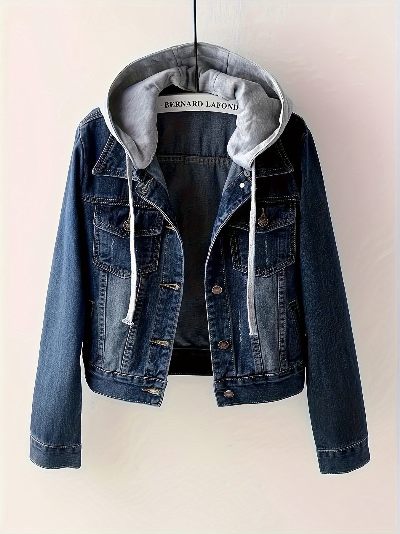 Women'S Detachable Hoodie Denim Jacket Casual Hooded Buttons Long Sleeve Jean Jackets Coat With Pockets, Suitable For Daily Commuting, Dates And Dinners