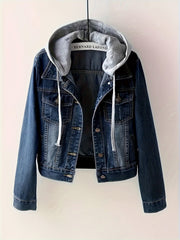 Women'S Detachable Hoodie Denim Jacket Casual Hooded Buttons Long Sleeve Jean Jackets Coat With Pockets, Suitable For Daily Commuting, Dates And Dinners