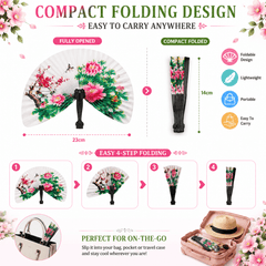 12 Folding Fans - Compact Foldable Fans Assorted Designs with Floral and Bird Patterns, Ideal as Gifts and Decorations, Paper Fans