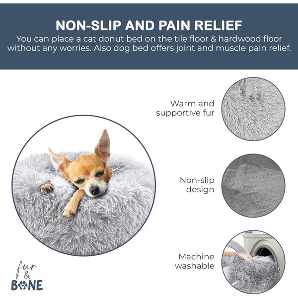 40/50/60/70cm Round Plush Donut Dog/Cat Bed Cuddler Pet Cushion Self-Warming Bed Washable Dog Bed with Non-Slip and Waterproof Bottom Calming Dog Bed