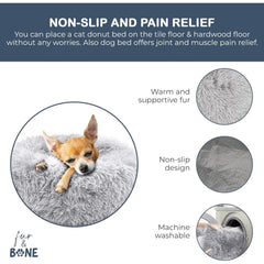 40/50/60/70cm Round Plush Donut Dog/Cat Bed Cuddler Pet Cushion Self-Warming Bed Washable Dog Bed with Non-Slip and Waterproof Bottom Calming Dog Bed