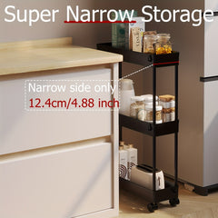 3-Tier Slim Rolling Storage Cart with Narrow Space-Saving & Heavy-Duty Plastic Shelving Unit - Mobile Utility Cart Suitable for Kitchen, Bathroom, Laundry Room, Office - Assembly, No Metal Parts, Lightweight Shelving Unit, Standing Shelf
