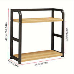 2-Tier Spice Rack Organizer for Kitchen Countertop - Wood & Carbon Steel Shelf for Spices, Jars, and Bottles - Maximize Space with Easy Assembly, Non-Skid Pads, and Durable Design, Condiment Holder | Smooth Rounded Edges, Spices Organizers And Storage