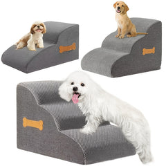 2-Step or 3-Step Dog Stairs with Removable Cover - Portable Pet Ladder Ramp Suitable for Small/Medium/Large Dogs & Puppies, Non-Slip Steps, Machine Washable, Bed/Sofa Ladder for or Pets