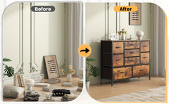 Stylish Large 9 Drawers Dresser with Durable Metal Frame, Scratch-Resistant MDF Top, And Spacious Fabric Drawers - Tall Chest Of DrawersPerfect for Elegant Bedroom, Cozy Living Room Or Functional Office Use