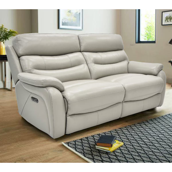 Fletcher Light Grey Leather Power Reclining Large 2 Seater Sofa with Power Headrest