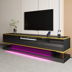 180cm LED TV Stand with 3 Drawers & Open Shelf, High Gloss Modern TV Cabinet with RGB Lights & Gold Trim, PB Board Entertainment Center for Living Room, Gaming & Home Theater - Holds up to 65 Inch TV, Smooth Glide Drawers, Scratch-Resistant, Easy Assembly