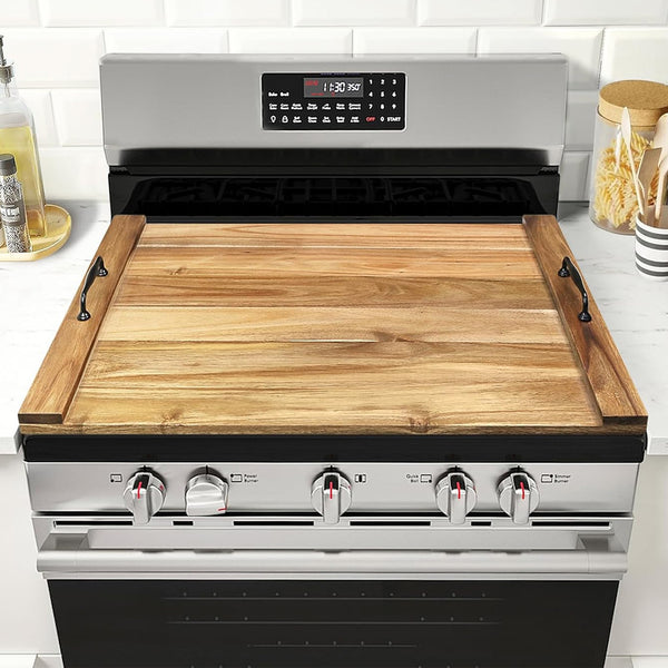 Stove Cover, Wood Stove Top Cover Board, 56 x 75 CM, Brown, Noodles Board for Gas Stove, Kitchen Countertop