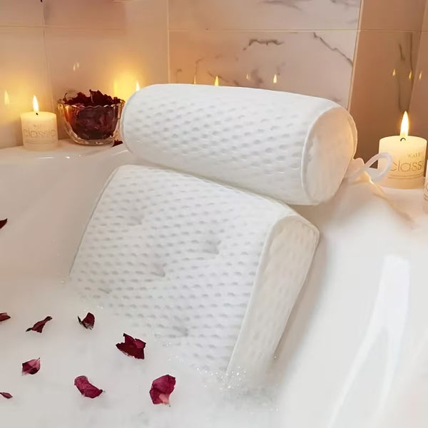 3D Mesh Bathtub Pillow with Neck and Back Support - Quick-Dry Vinyl Bath Mat, 6 Suction Cups and Hooks, Machine Washable Spa Accessory, Suitable for Bathtub, Hot Tub - Bathing Aid, Hot Spring Bath, Shower Decor, Bath Pillow, Bathtub Bathroom