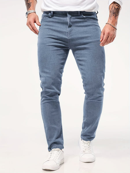 Solid Color Jeans Men'S Slim Fit Straight Leg Easy Versatile Casual Wear Long Pants Men'S Fashion