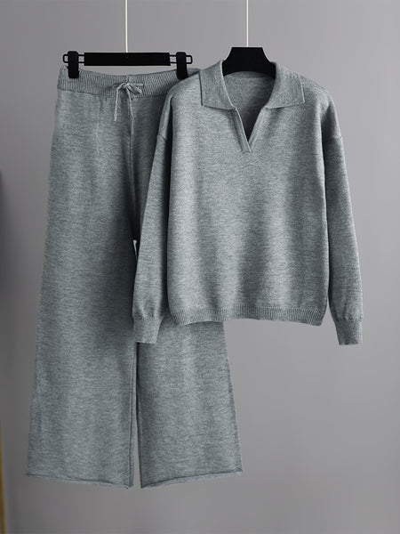 Directional Elegant New Fashion Casual Suit Pants Women'S Loose Sweater Wide Leg Pants Long Trousers Two-Piece Set