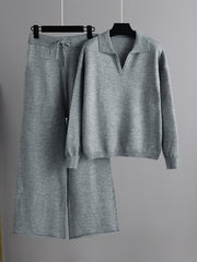 Directional Elegant New Fashion Casual Suit Pants Women'S Loose Sweater Wide Leg Pants Long Trousers Two-Piece Set