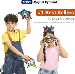 TOSY Magnet Pyramid Stone - 1 Cube Transforms into 1 Billion Shapes, 12 Pieces, 243 Magnets, Christmas Stocking Stuffers Gift for Kids, Holographic Design, Creative Puzzle STEM Toy