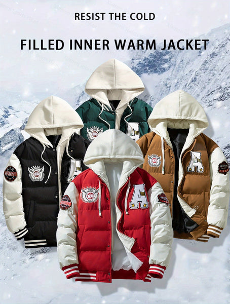 Men'S American-Style Embroidered Hoodie Jacket for Couples, Thickened for Autumn And Winter, Baseball Coat