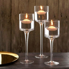 Set of 3pcs Clear Glass Candle Holder Goblet Tealight Holders Stand Candlestick Table Centerpiece Party Decor for Wedding, Christmas, Valentine's Day, Mother's Day and Thanksgiving Day