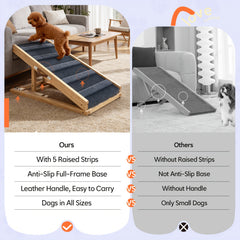 Dog Ramp for Bed Height Adjustable Folding Pet Ramp with Non-Slip Rug Surface Portable Wooden Dog Steps Stairs for Small Large Animals for Sofa Couch