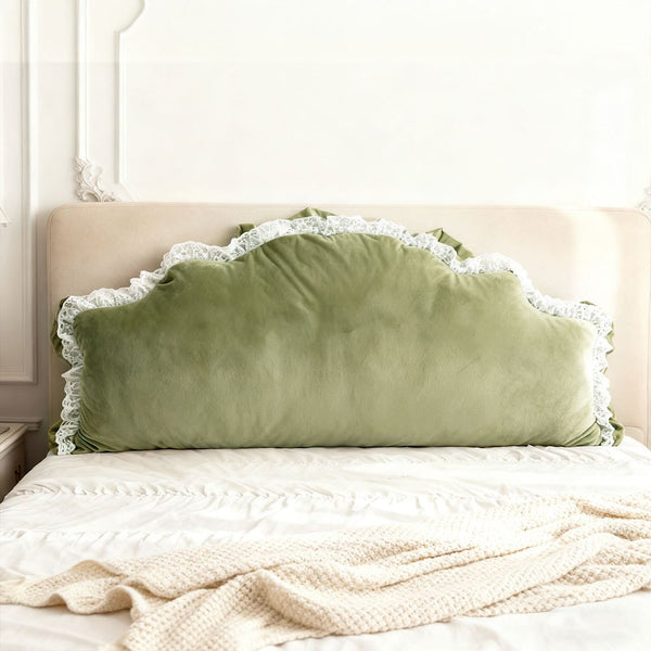 Nordic Princess-style Bedside Cushion Pillow | Soft Padded, Tatami Waist-support, Green/White, Polyester, 180*20*75cm, Zipper Closure, Hand Wash Only