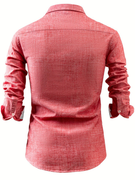 Linen Men'S Casual Shirt Long Sleeve Linen Solid Color Breathable Fashion Men'S Top Blouse Retro Open Front with Pockets