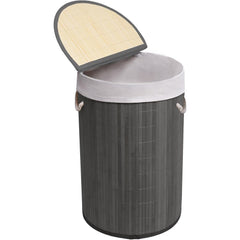 50L Folding Bamboo Laundry Basket Bin Hamper Basket Clothes Storage Organizer With Lid & Removable Washable Bag Carry On Handles